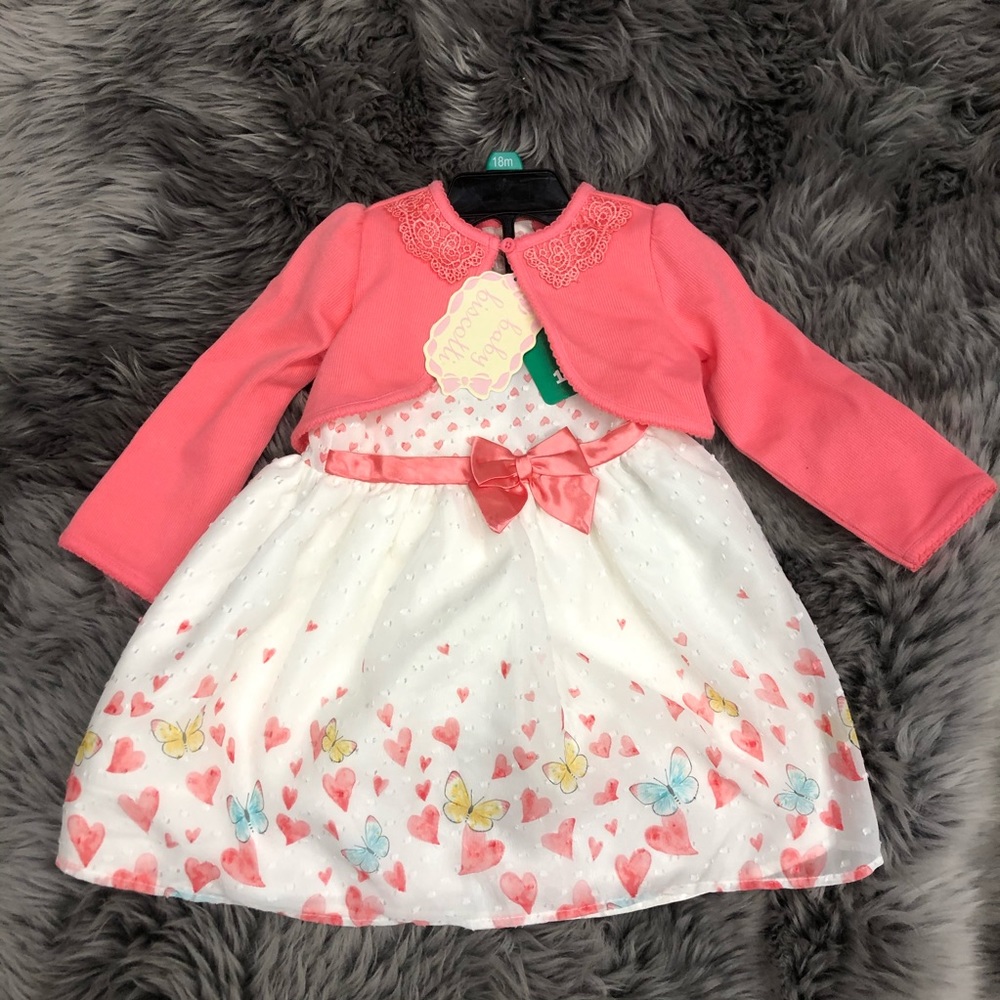 Baby Biscotti | Girls’ Butterfly Dress | White & Pink | Various Sizes